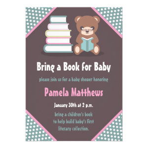 Cute Bear Bring a Book Baby Shower Invitations