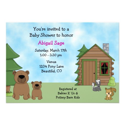 Cute Bear & Cabin Baby Shower Invitation for Girls
