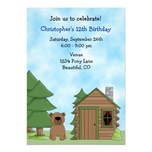 Cute Bear & Cabin Birthday Invitation for Boys