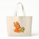 cute bear eating strawberries tote bag
