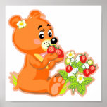 cute bear eating strawberries posters