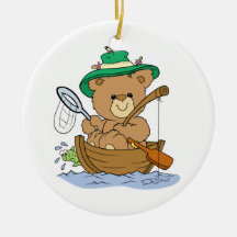 Cute Bear Fishing in Boat Christmas Tree Ornaments