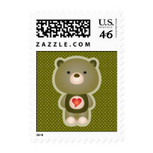 Cute Bear Green Postage Stamp