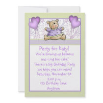 Cute Bear Purple Birthday Invitation