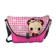 Cute bear with balloons on checked pink rickshawmessengerbag