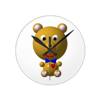 Cute Bear with Bow Tie Round Wall Clock