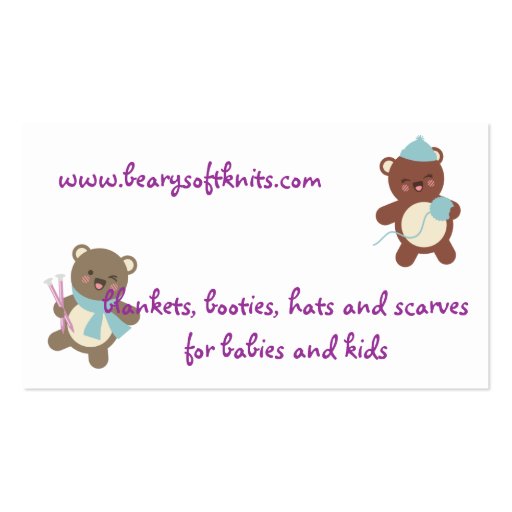 Cute bears knitting needles yarn gift tag card business card (back side)