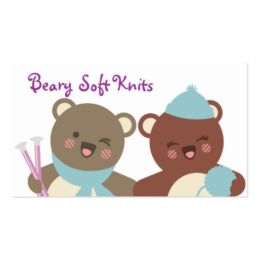 Cute bears knitting needles yarn gift tag card business card (front side)