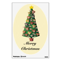 Cute Bears on Christmas Tree Wall Graphic