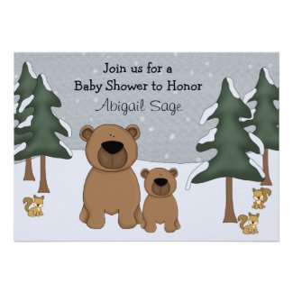 Cute Bears Winter Woodland Baby Shower Invitation