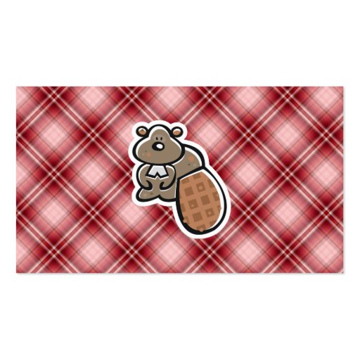 Cute Beaver; Red Plaid Business Card (back side)