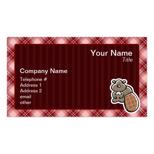 Cute Beaver; Red Plaid Business Card