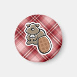 Cute Beaver; Red Plaid Fridge Magnet