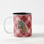 Cute Beaver; Red Plaid Mugs