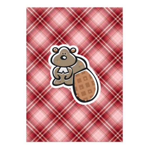 Cute Beaver; Red Plaid Personalized Invite
