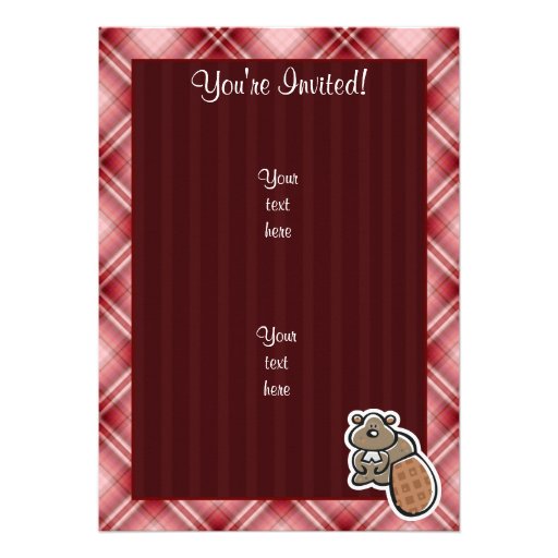 Cute Beaver; Red Plaid Personalized Invite