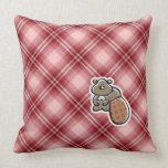 Cute Beaver; Red Plaid Pillow