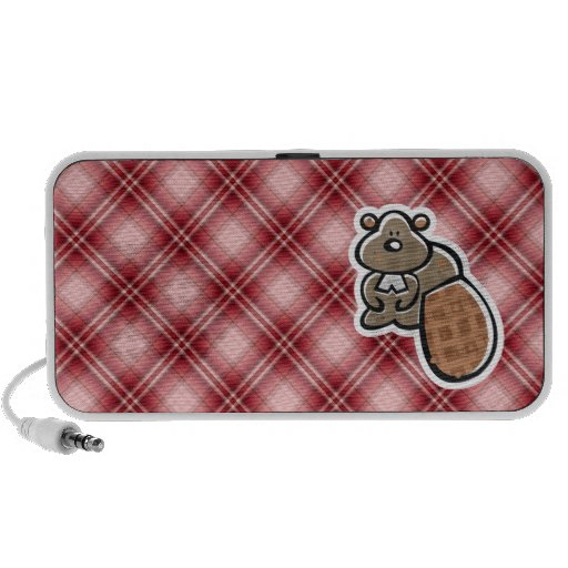 Cute Beaver; Red Plaid Travelling Speakers