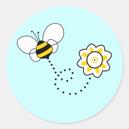 Cute Bee & Flower Round Sticker