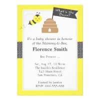 Cute Bee Theme Baby Shower In Yellow and Dark Grey Personalized Invites