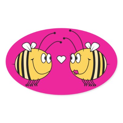 cute bees in love oval sticker Zazzle_sticker cute bees in love oval sticker Zazzle_sticker