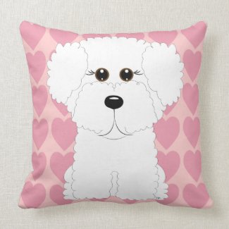 Cute Bichon Frise and Hearts Throw Pillow