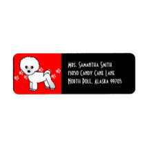 Cute Bichon Frise Cartoon - Red Custom Return Address Label