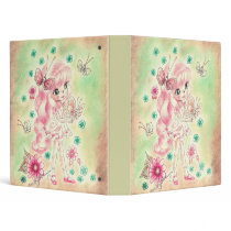 Cute Big Eye Girl with Pink hair & Butterflies Vinyl Binder