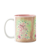 Cute Big Eye Girl with Pink hair & Butterflies Coffee Mugs