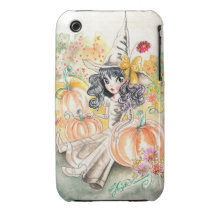 Cute Big Eye Halloween Witch in Pumpkin Patch iPhone 3 Case-Mate Case