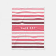 Cute Big Stripes Pattern With Name in Bright Pink Fleece Blanket