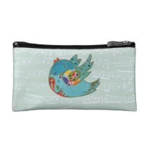 Cute bird flying and singing cosmetics bags