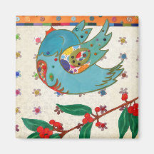 Cute bird flying and singing fridge magnets