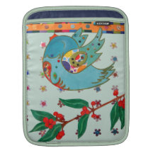 Cute bird flying and singing iPad sleeve