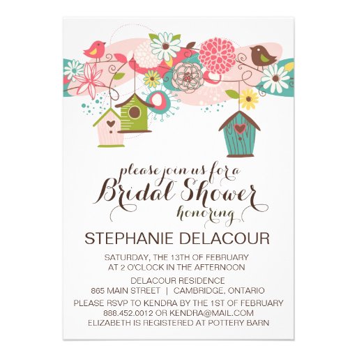 Cute Birds & Bird Houses Bridal Shower Invitation