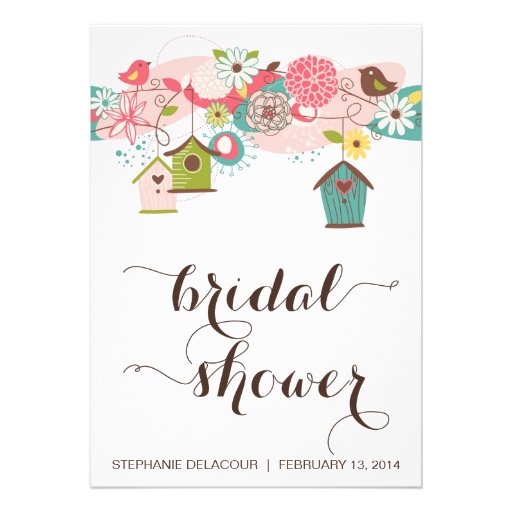 Cute Birds & Bird Houses Bridal Shower Invitation