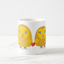 Cute birds couple in love mugs