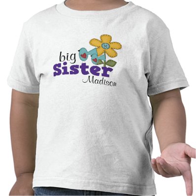 Cute Birds Daisy Flower Big Sister T Shirts