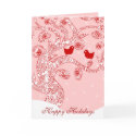 Cute Birds Damask Swirl Tree Stars Happy Holidays cards