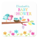Cute Birds Nest Thank You Twins Baby Shower Square Square Sticker