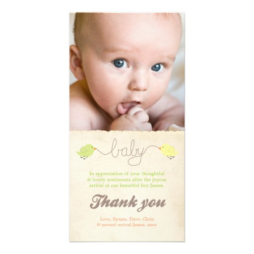 Cute Birds Thank You Note Baby Photo Template Photo Card Template