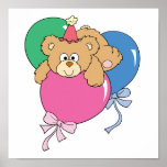 Cute Birthday Balloon Bear Print