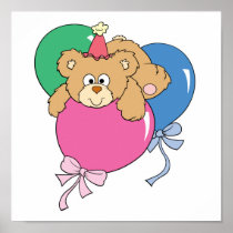 Cute Birthday Balloon Bear Print