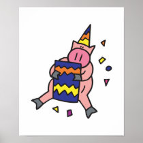 cute birthday pig poster