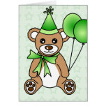 Cute Birthday Teddy Bear - Green Greeting Card