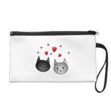 Cute Black and Gray Cats, with Hearts. Wristlet Clutch