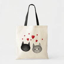 Cute Black and Gray Cats, with Hearts. Bag
