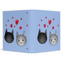 Cute Black and Gray Cats, with Hearts. 3 Ring Binder