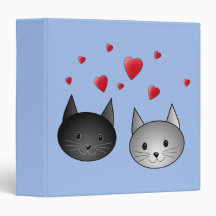 Cute Black and Gray Cats, with Hearts. 3 Ring Binder
