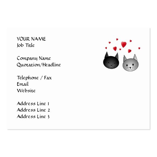 Cute Black and Gray Cats, with Hearts. Business Card